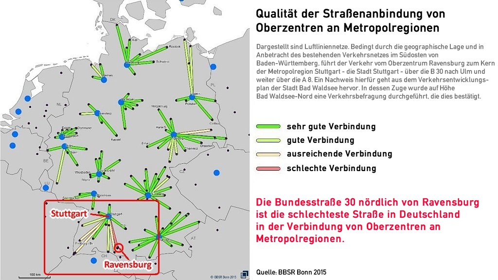 Qualität der Straßenanbindung von Oberzentren an Metropolregion in Deutschland